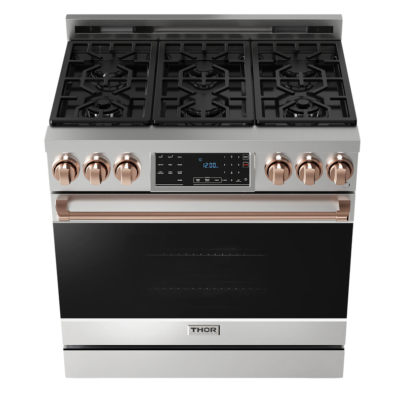 Thor Kitchen 36-Inch Professional Gas Range with Tilt Panel Touch Control in Stainless Steel with Rose Gold Trim (RSG36-RSG)