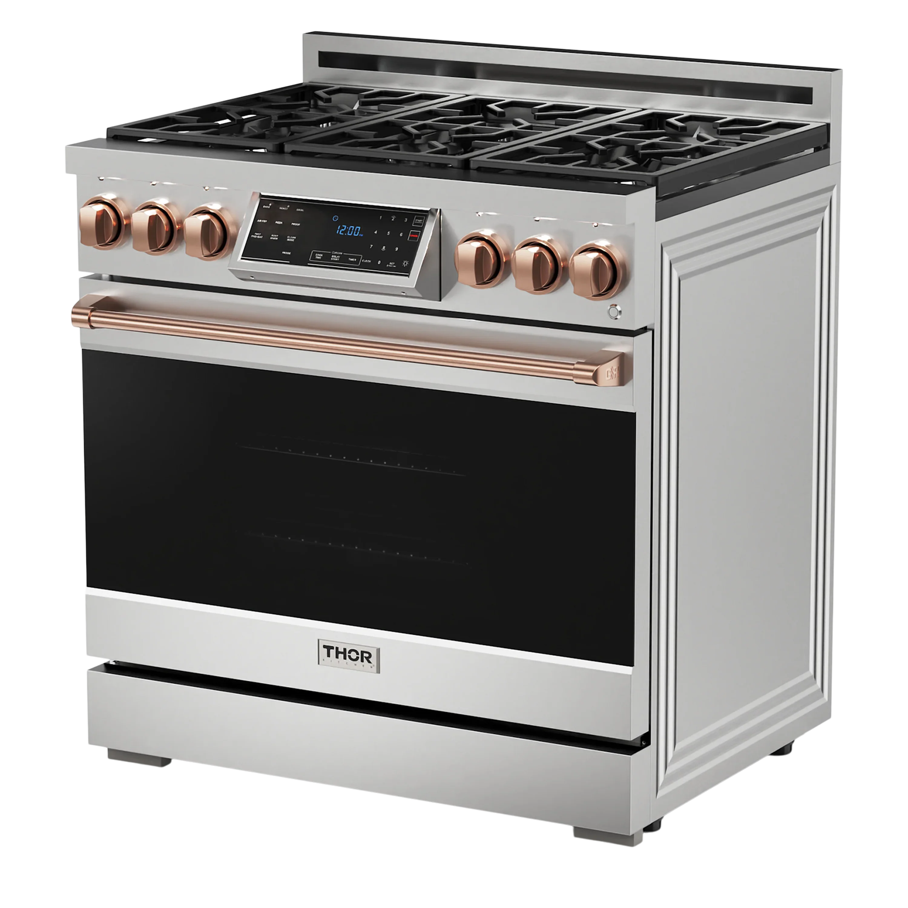 Thor Kitchen 36-Inch Professional Gas Range with Tilt Panel Touch Control in Stainless Steel with Rose Gold Trim (RSG36-RSG)