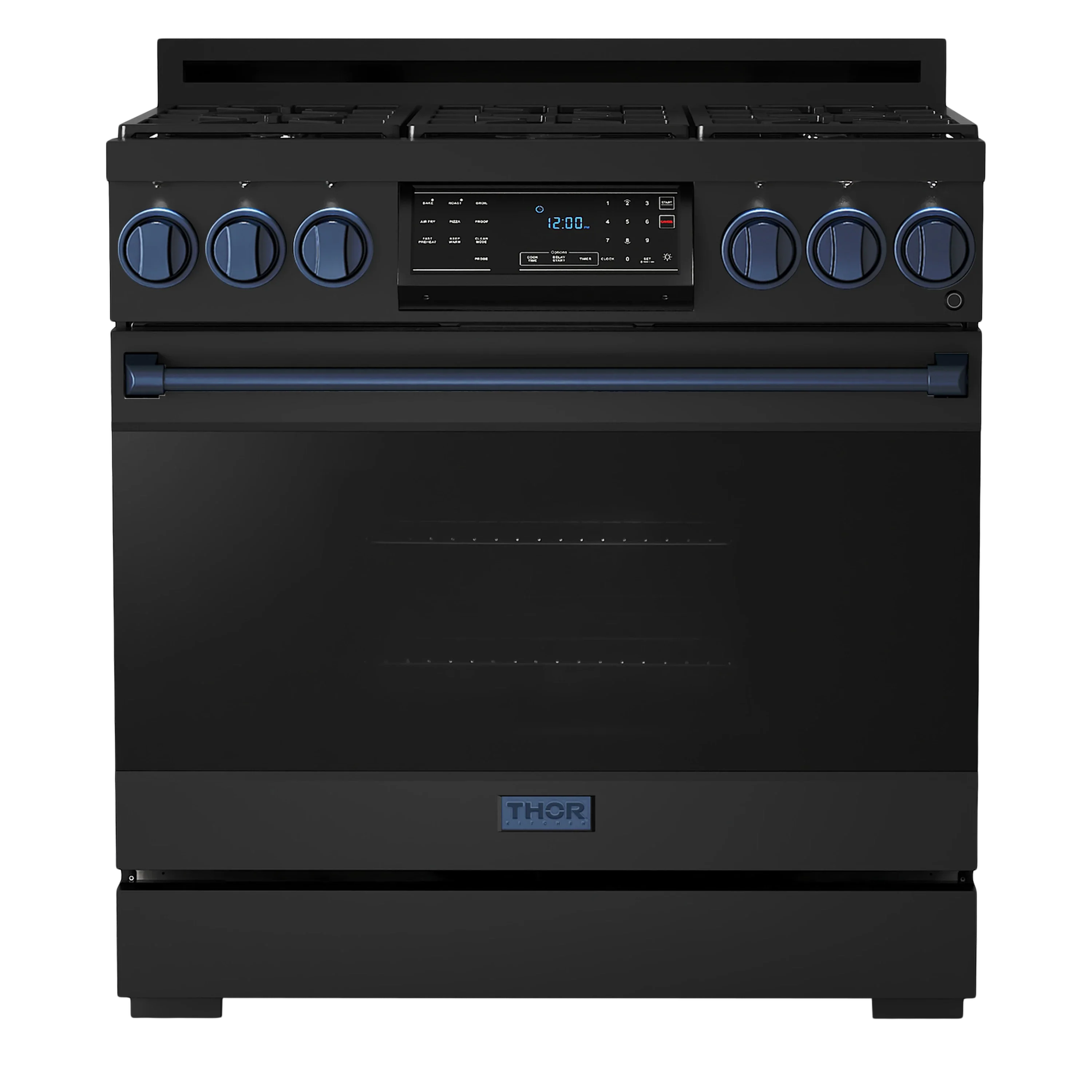 Thor Kitchen Gordon Ramsay Series 36-Inch Professional Gas Range with Tilt Panel Touch Control in Black with Navy Blue Trim (RSG36B-BLU)