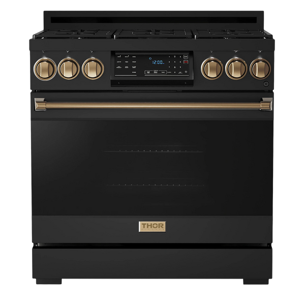 Thor Kitchen Gordon Ramsay Series 36-Inch Professional Gas Range with Tilt Panel Touch Control in Black with Bronze Trim (RSG36B-BRZ)