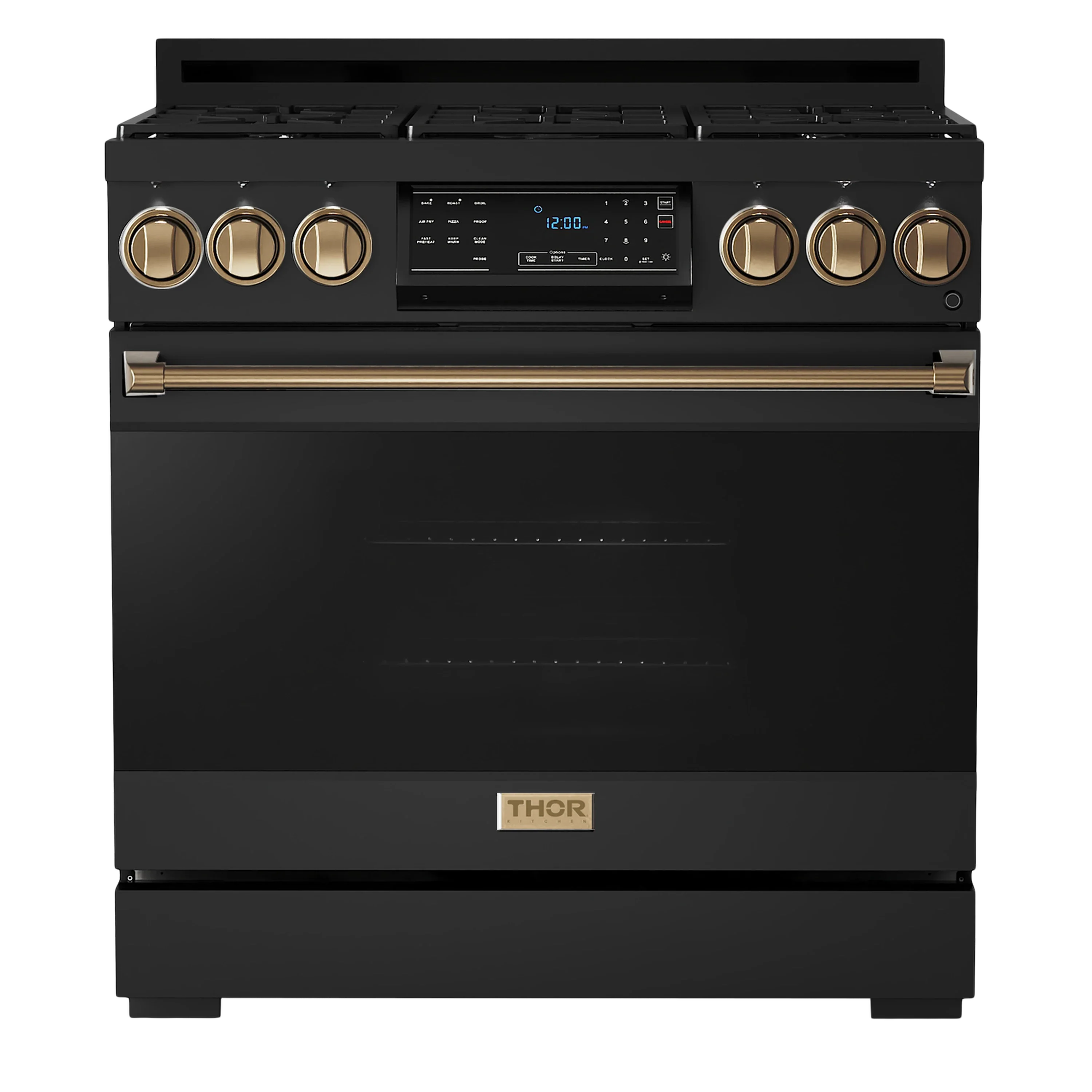 Thor Kitchen Gordon Ramsay Series 36-Inch Professional Gas Range with Tilt Panel Touch Control in Black with Bronze Trim (RSG36B-BRZ)