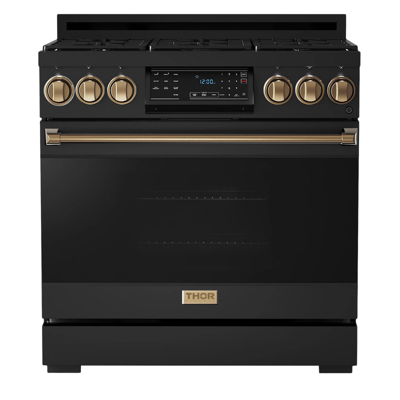 Thor Kitchen Gordon Ramsay Series 36-Inch Professional Gas Range with Tilt Panel Touch Control in Black with Bronze Trim (RSG36B-BRZ)