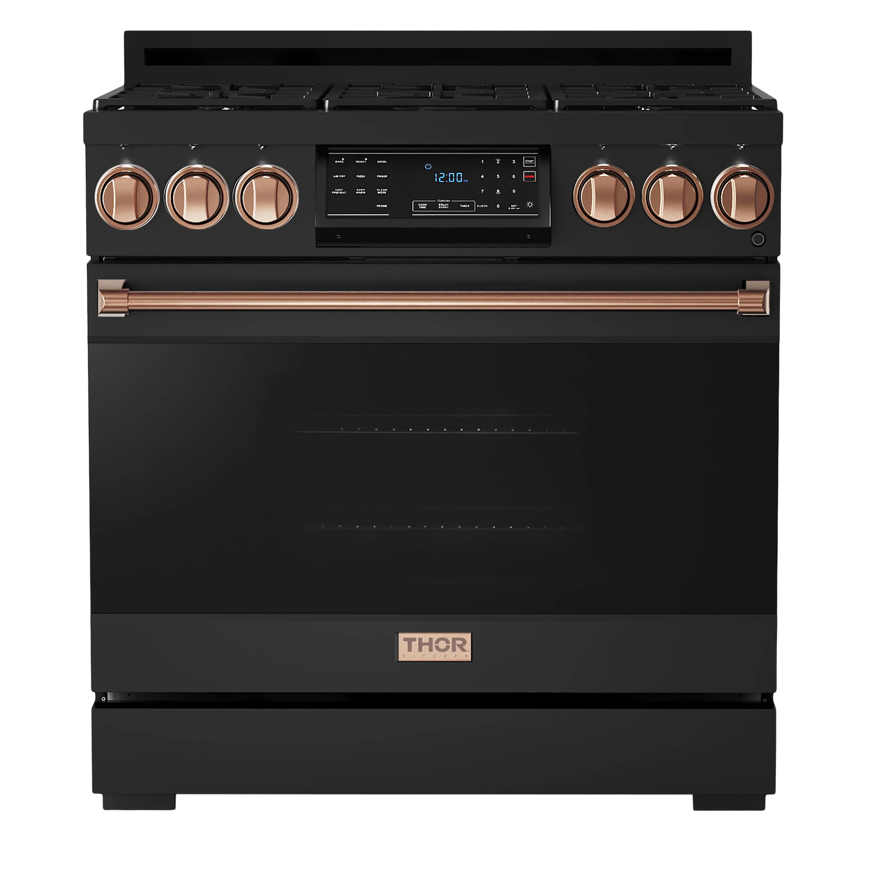 Thor Kitchen 36-Inch Professional Gas Range with Tilt Panel Touch Control in Black with Rose Gold Trim (RSG36B-RSG)