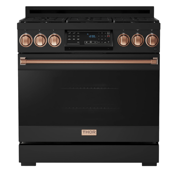 Thor Kitchen Gordon Ramsay Series 36-Inch Professional Electric Range with Tilt Panel Touch Control in Black with Rose Gold Trim (RSE36B-RSG)