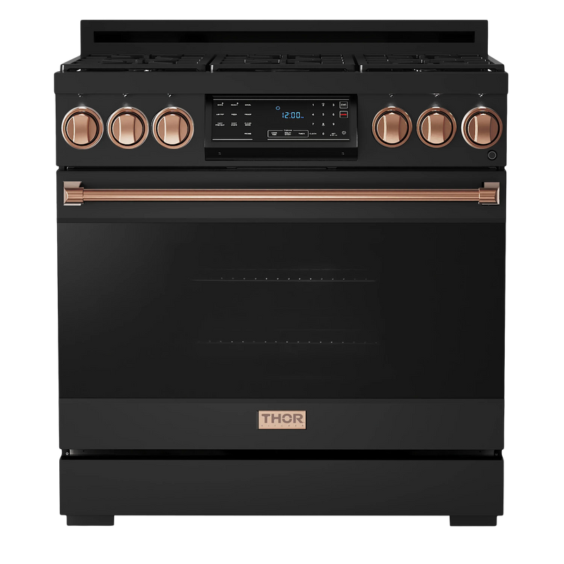 Thor Kitchen 36-Inch Professional Gas Range with Tilt Panel Touch Control in Black with Rose Gold Trim (RSG36B-RSG)