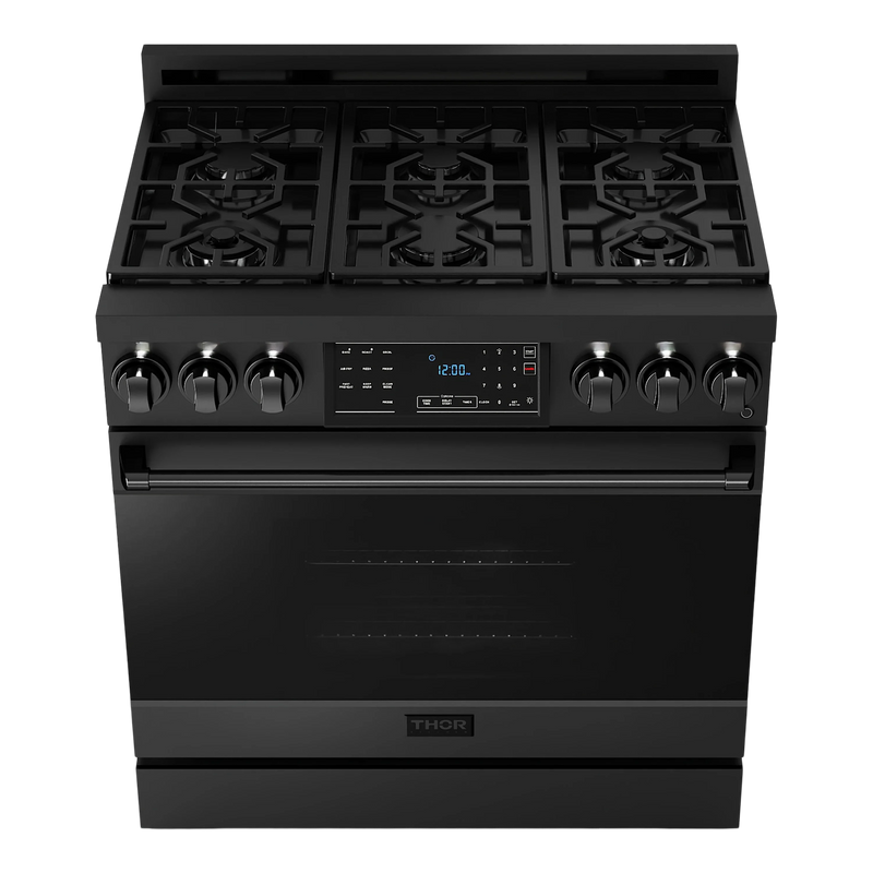 Thor Kitchen 36-Inch Professional Gas Range with Tilt Panel Touch Control in Black RSG36BLP