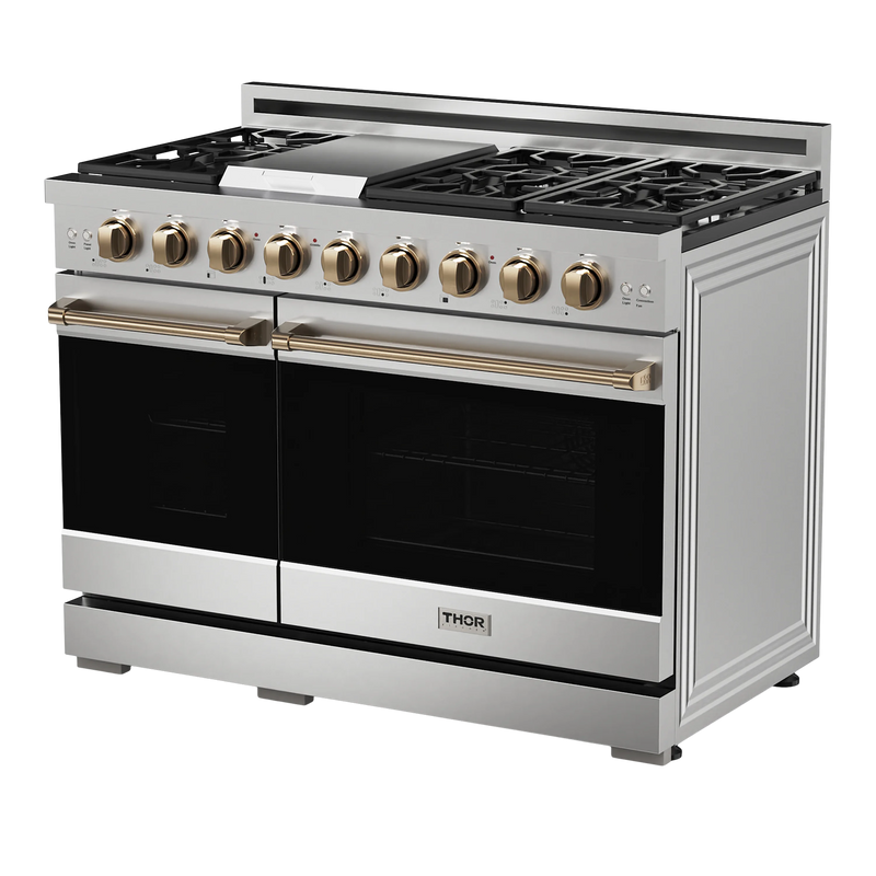 Thor Kitchen 48-Inch Professional Gas Range with Double Oven in Stainless Steel with Bronze Trim (RSG48E-BRZ)