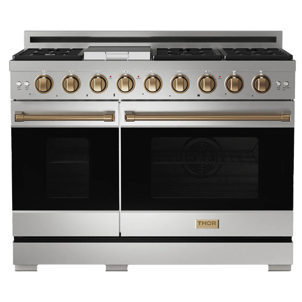 Thor Kitchen Gordon Ramsay Series 48-Inch Professional Gas Range with Double Oven in Stainless Steel with Bronze Trim (RSG48E-BRZ)