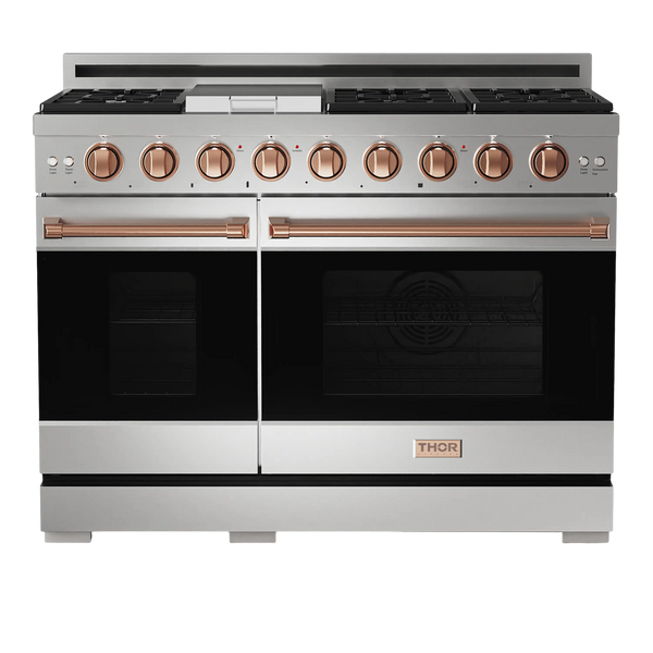 Thor Kitchen Gordon Ramsay Series 48-Inch Professional Gas Range with Double Oven in Stainless Steel with Rose Gold Trim (RSG48E-RSG)