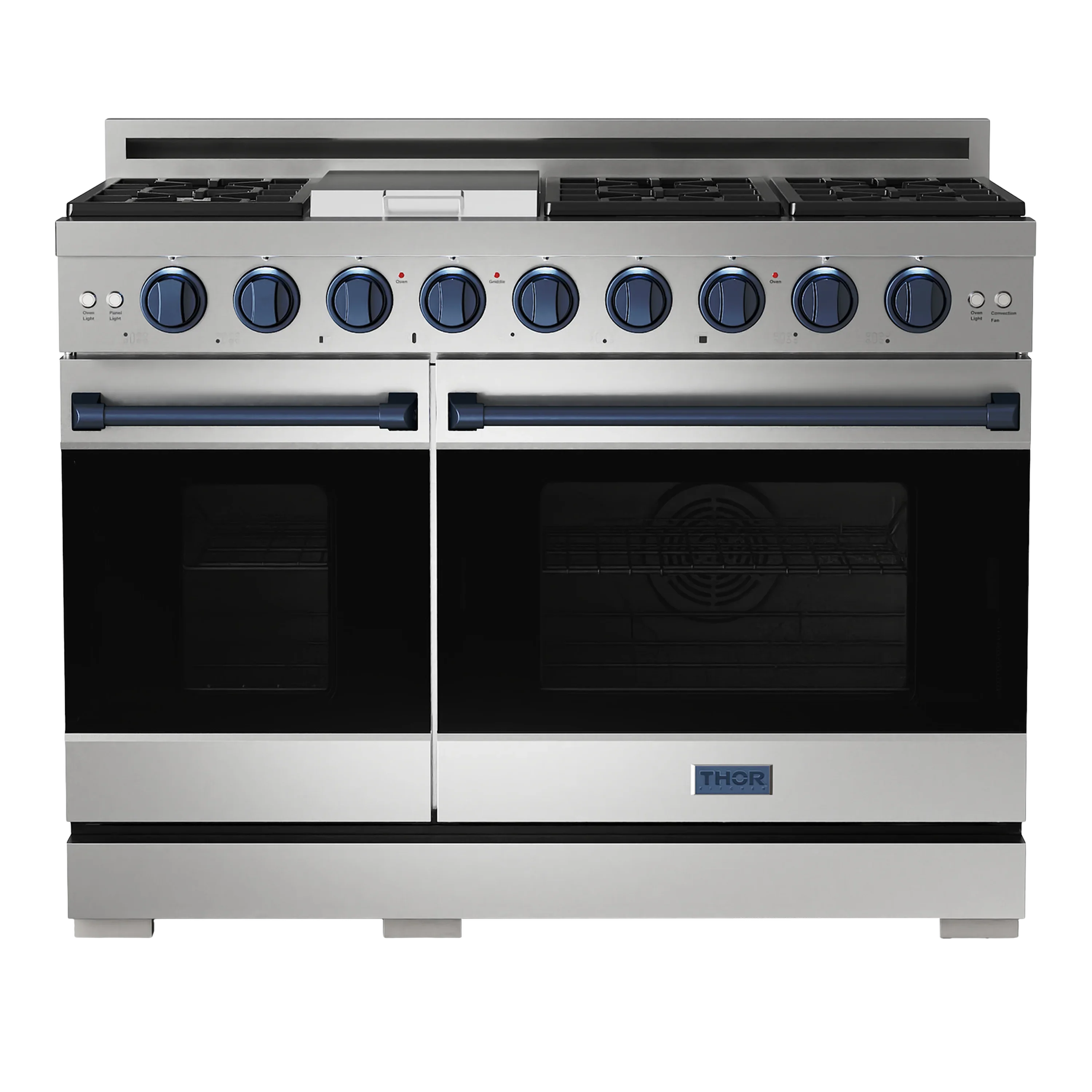 Thor Kitchen Gordon Ramsay Series 48-Inch Professional Gas Range with Double Oven in Stainless Steel with Blue Trim (RSG48E-BLU)