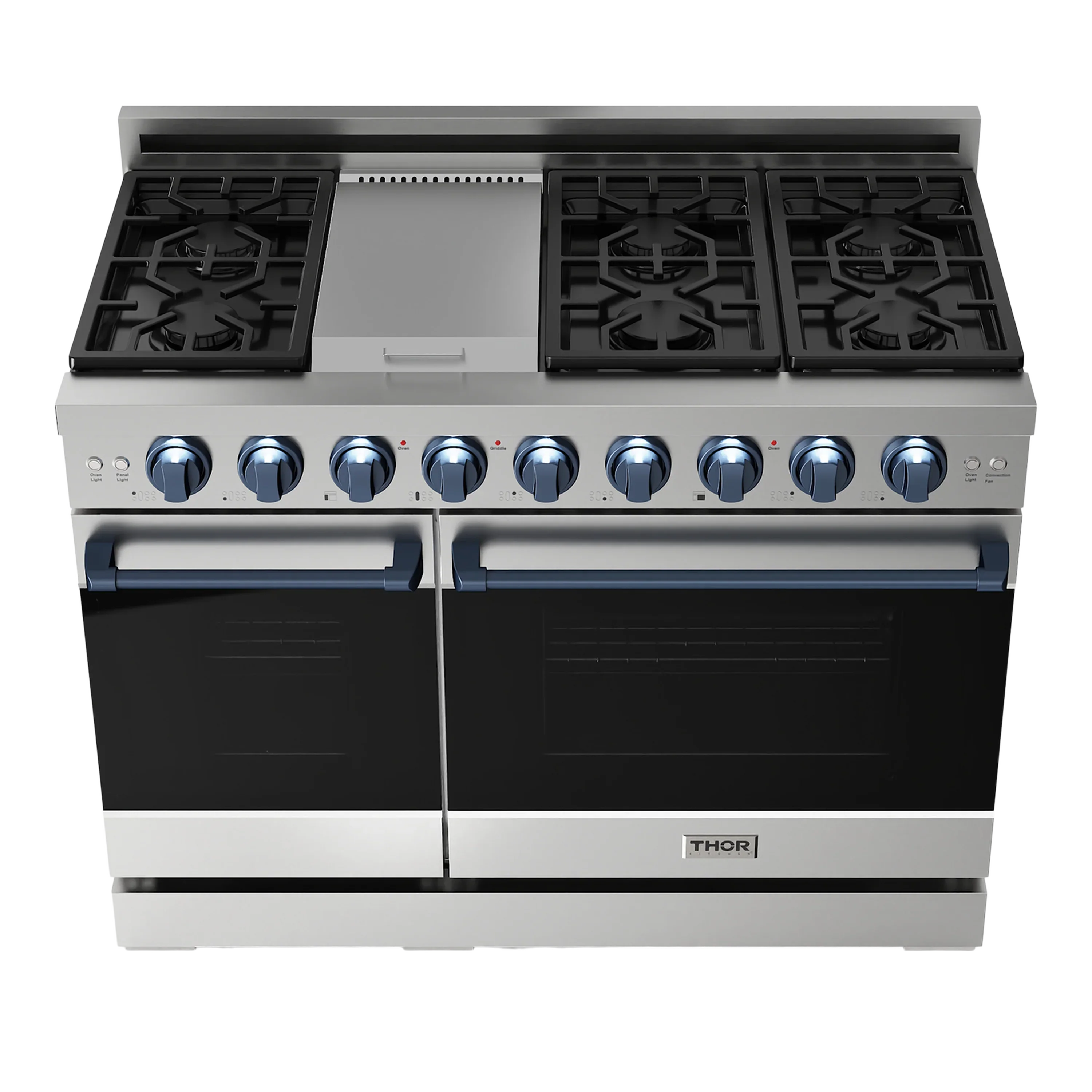 Thor Kitchen 48-Inch Professional Gas Range with Double Oven in Stainless Steel with Blue Trim (RSG48E-BLU)