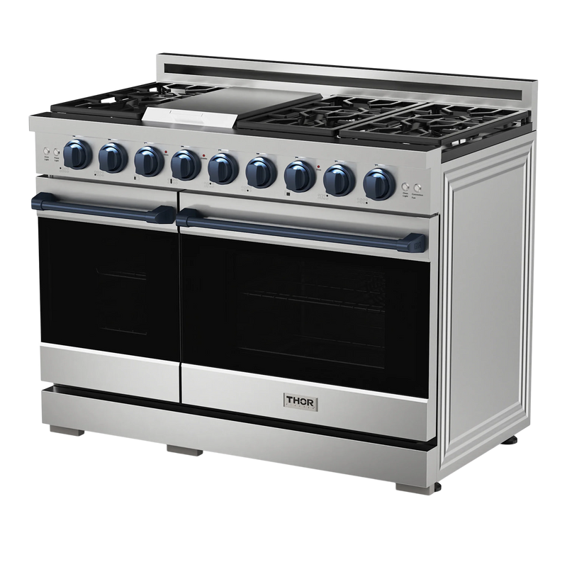 Thor Kitchen 48-Inch Professional Gas Range with Double Oven in Stainless Steel with Blue Trim RSG48E-BLULP