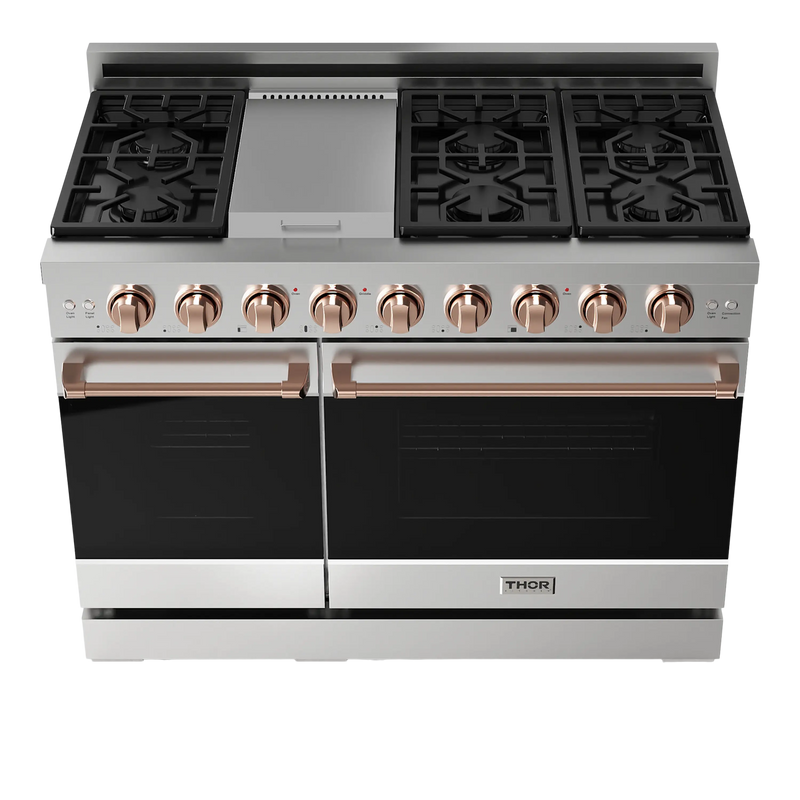 Thor Kitchen 48-Inch Professional Gas Range with Double Oven in Stainless Steel with Rose Gold Trim RSG48E-RSGLP