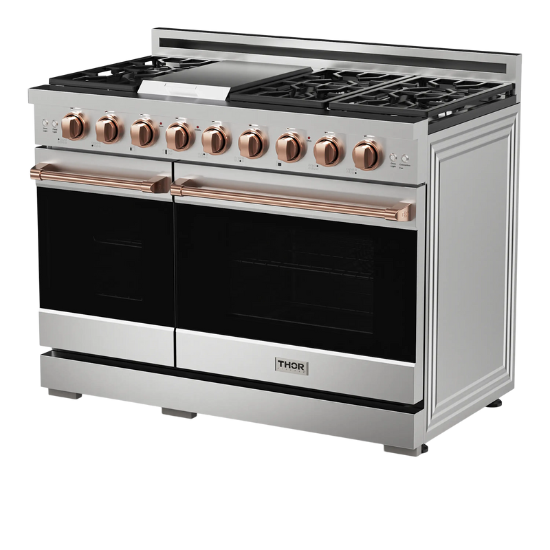 Thor Kitchen 48-Inch Professional Gas Range with Double Oven in Stainless Steel with Rose Gold Trim (RSG48E-RSG)