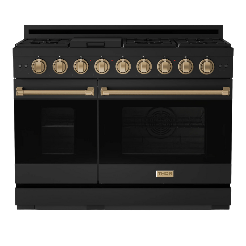 Thor Kitchen 48-Inch Professional Gas Range with Double Oven in Black with Bronze Trim RSG48EB-BRZLP