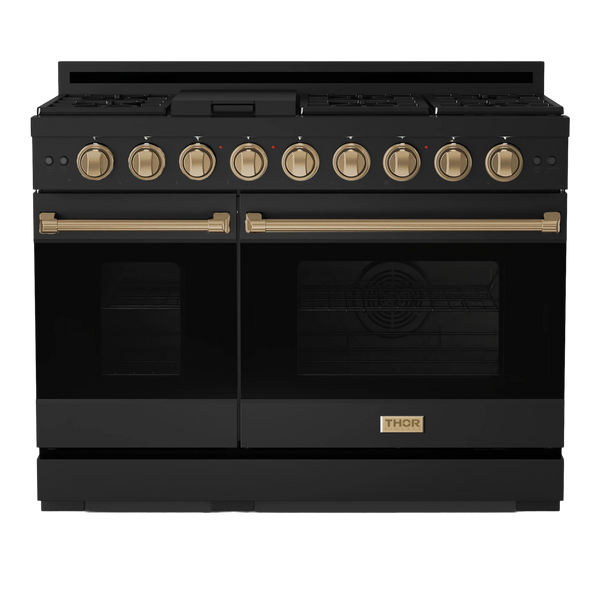 Thor Kitchen Gordon Ramsay Series 48-Inch Professional Gas Range with Double Oven in Black with Bronze Trim (RSG48EB-BRZ)