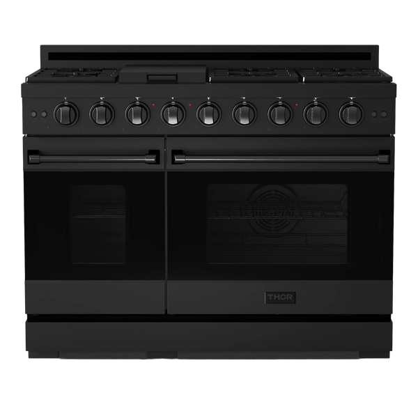 Thor Kitchen Gordon Ramsay Series 48-Inch Professional Gas Range with Double Oven in Black (RSG48EB)