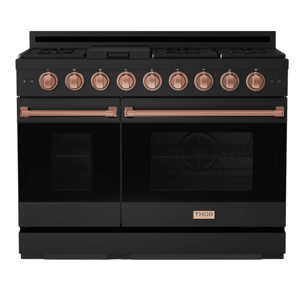 Thor Kitchen Gordon Ramsay Series 48-Inch Professional Gas Range with Double Oven in Black with Rose Gold Trim (RSG48EB-RSG)