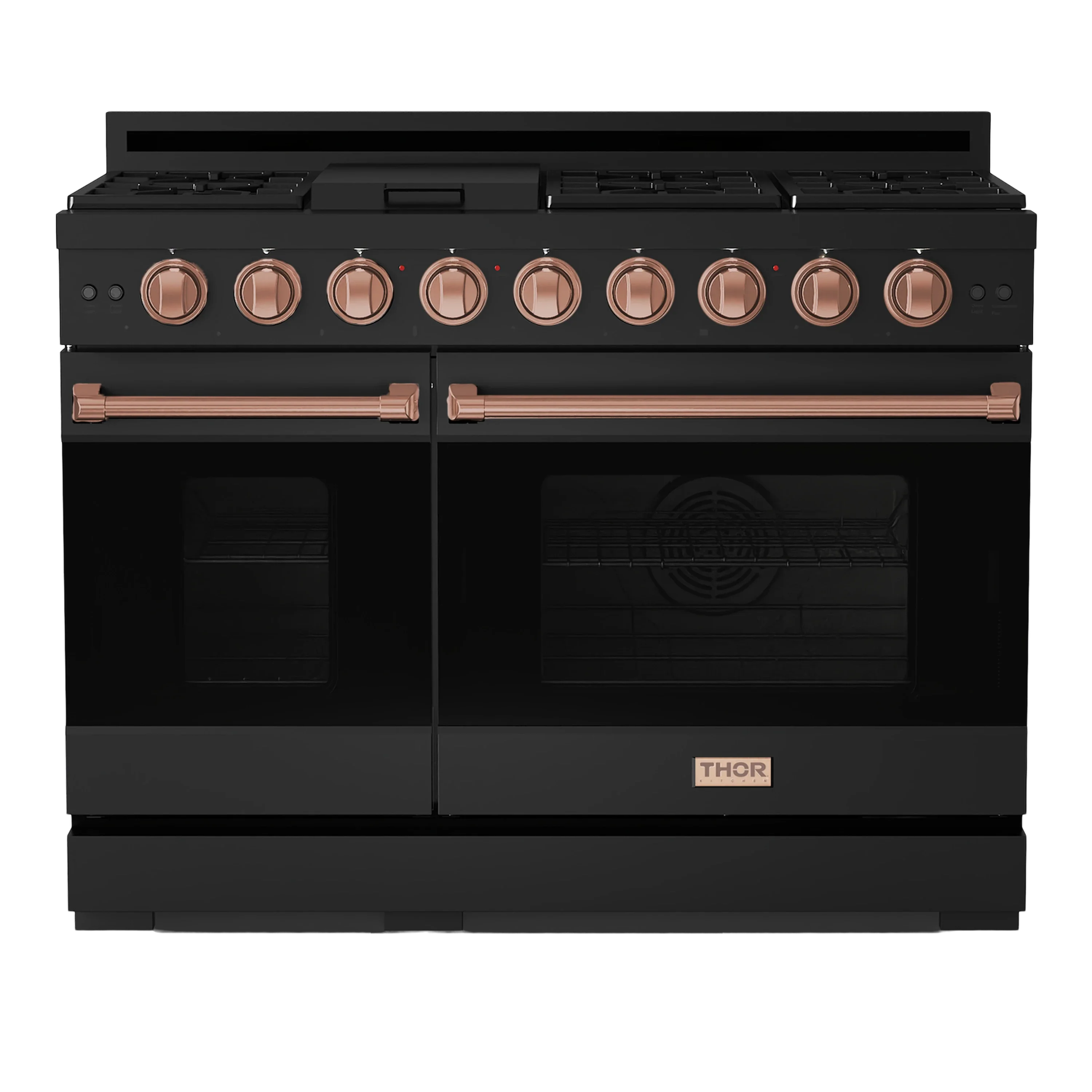 Thor Kitchen Gordon Ramsay Series 48-Inch Professional Gas Range with Double Oven in Black with Rose Gold Trim (RSG48EB-RSG)