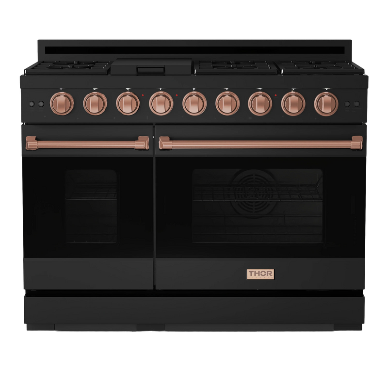 Thor Kitchen Gordon Ramsay Series 48-Inch Professional Gas Range with Double Oven in Black with Rose Gold Trim (RSG48EB-RSG)