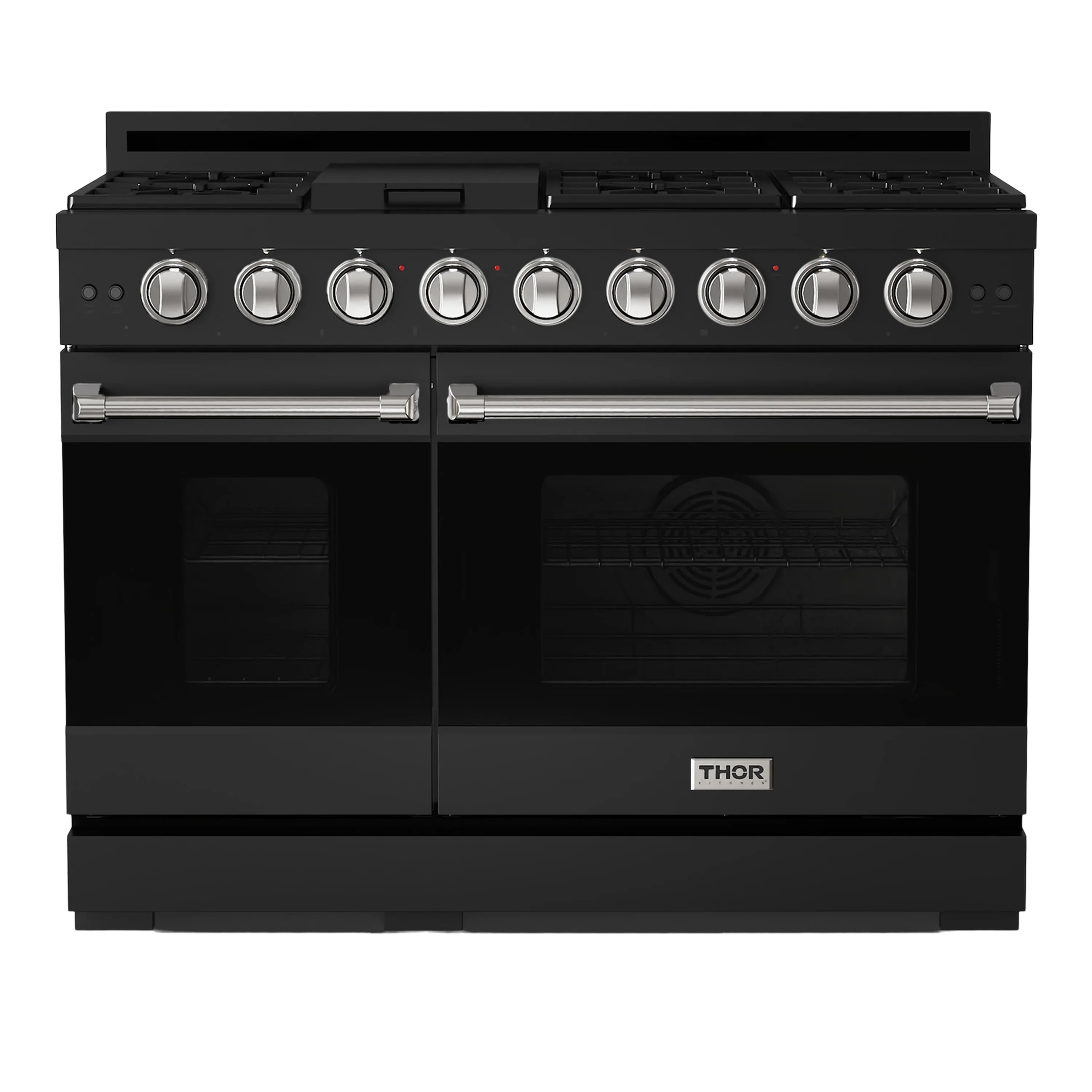 Thor Kitchen Gordon Ramsay Series 48-Inch Professional Gas Range with Double Oven in Black with Stainless Steel Trim (RSG48EB-SS)