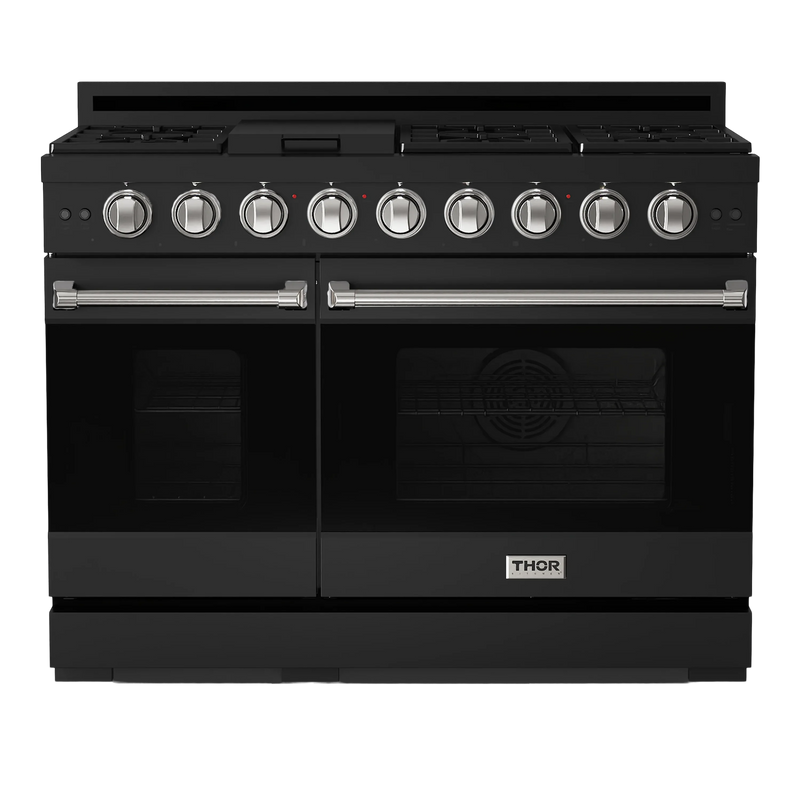 Thor Kitchen 48-Inch Professional Gas Range with Double Oven in Black with Stainless Steel Trim (RSG48EB-SS)