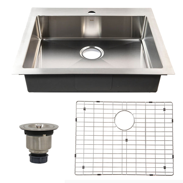 Nantucket Pro Series 25" Drop In/Topmount 304 Stainless Steel Kitchen Sink with Accessories, 16 Gauge, SR2522-5.5-16