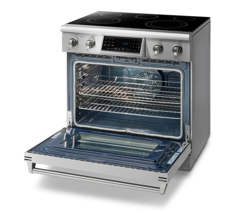 Thor Kitchen 36" Electric Range with 6.0 Cu. Ft. Self-Cleaning Oven, Air Fryer, and Tilt Panel in Stainless Steel (TRE3601)