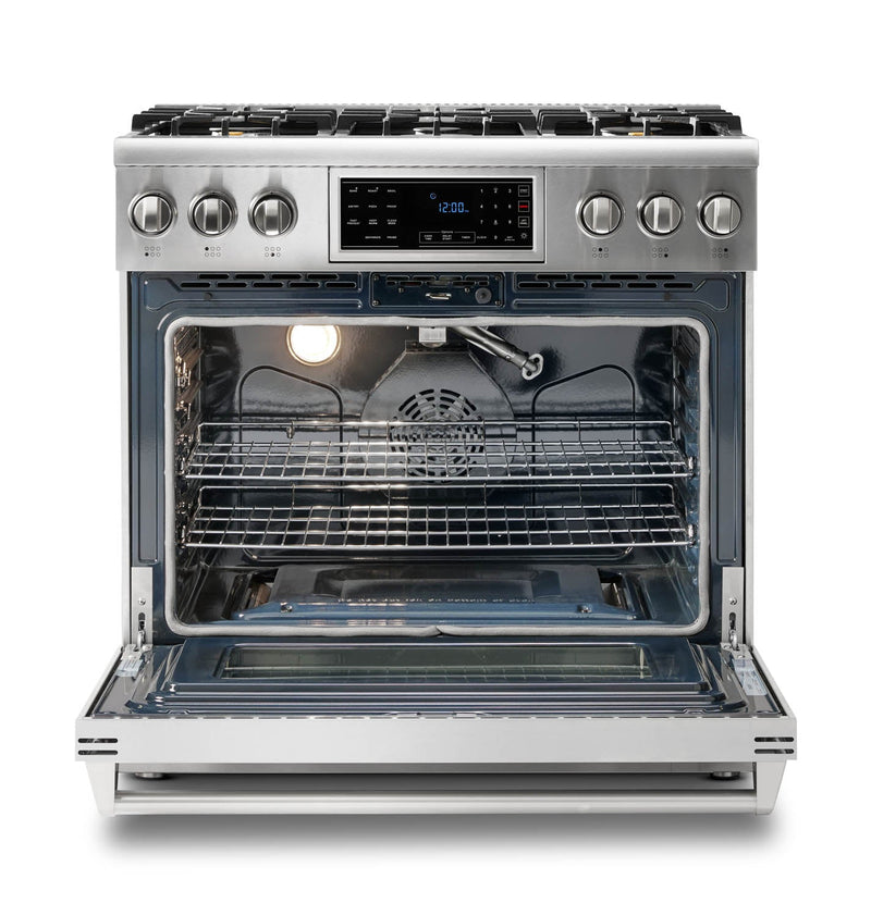 Thor Kitchen 36" Gas Range with 6.0 Cu. Ft. Self-Cleaning Oven, Air Fryer, Tilt Panel in Stainless Steel TRG3601LP