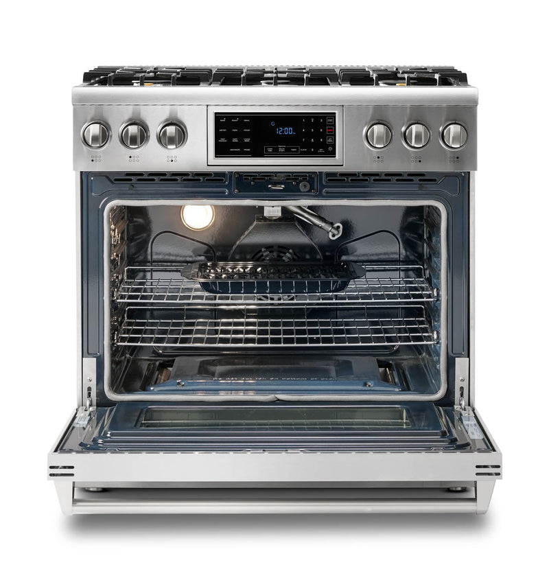 Thor Kitchen 36" Gas Range with 6.0 Cu. Ft. Self-Cleaning Oven, Air Fryer, Tilt Panel in Stainless Steel TRG3601LP