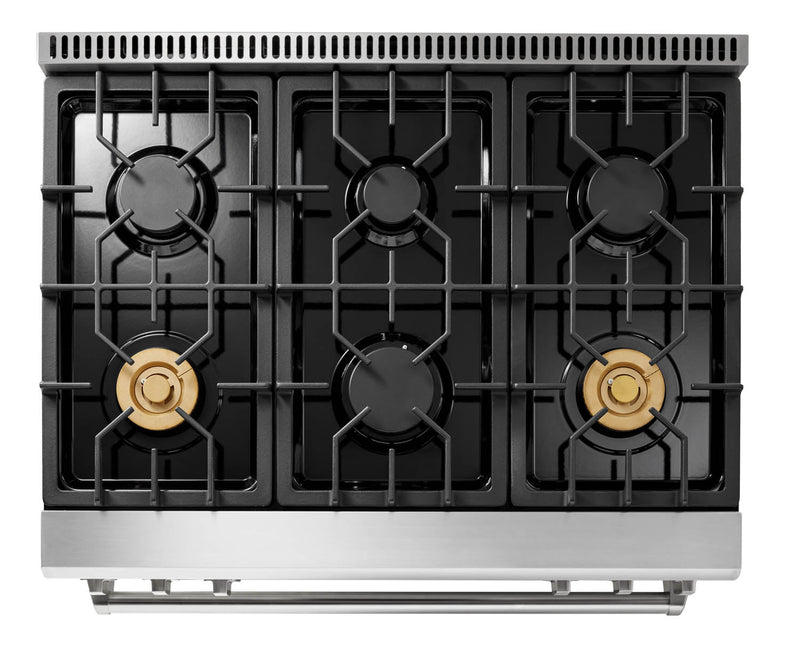 Thor Kitchen 36" Gas Range with 6.0 Cu. Ft. Self-Cleaning Oven, Air Fryer, Tilt Panel in Stainless Steel TRG3601LP