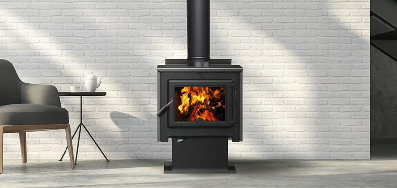 True North TN20 22" Metallic Black Vented Wood Burning Stove With Pedestal Base, EPA2020 Certified