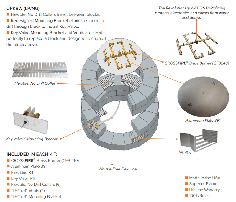 Warming Trends UPKBW Belgard Weston Universal Paver Kit with Crossfire Brass Burner and 39" Circular Aluminum Plate