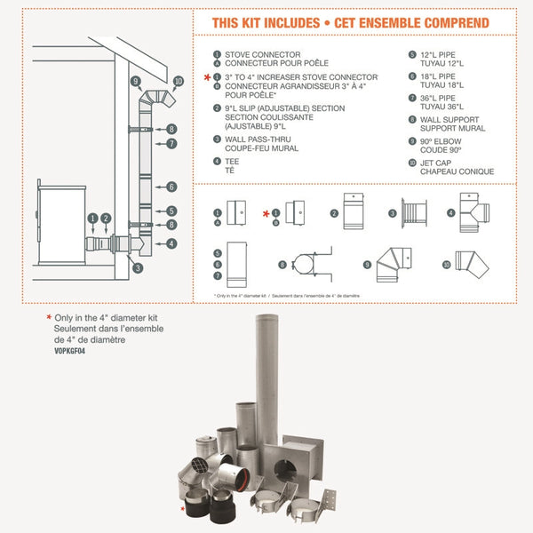 Drolet 4" Vortex Pellet Vent Ground Floor Kit VOPKGF04