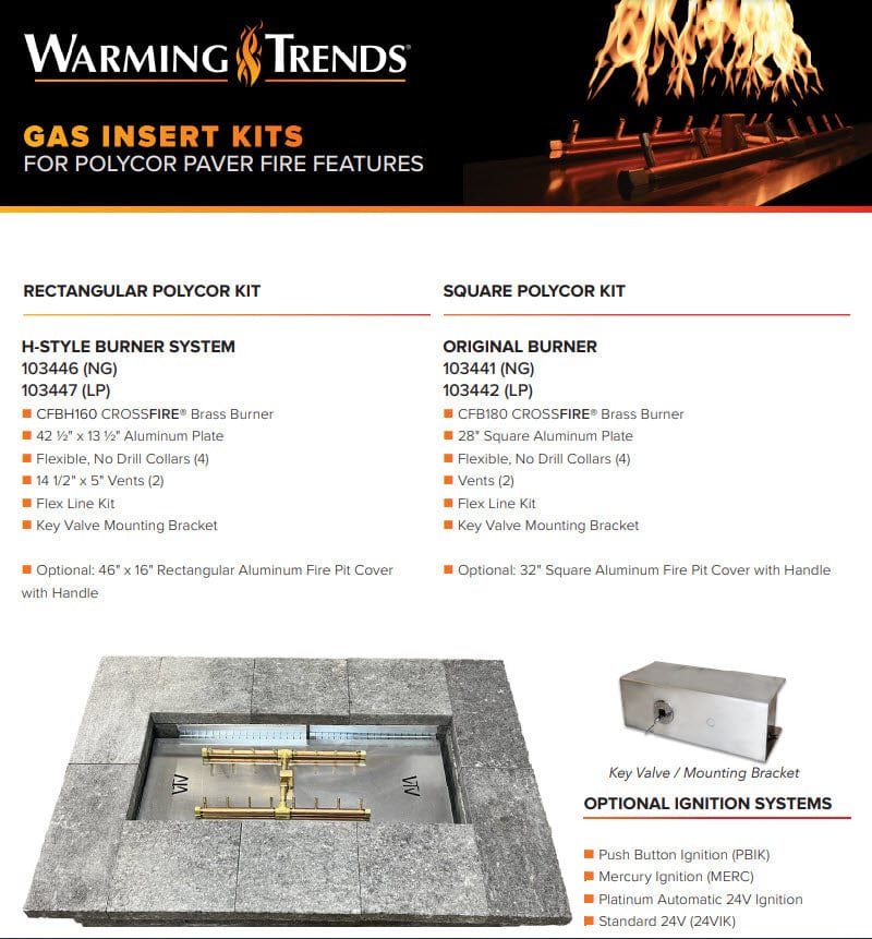 Warming Trends 10344 Polycor Specialty Paver Kit with Crossfire H-Style Brass Burner and Rectangular Aluminum Plate