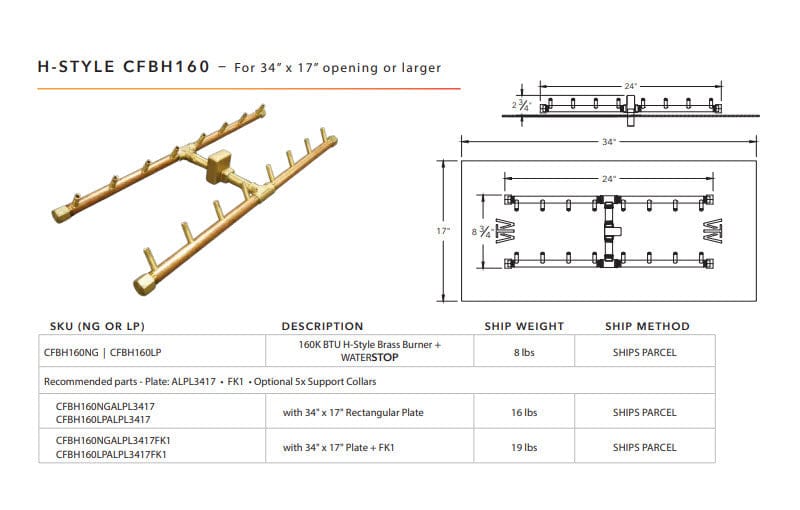 Warming Trends UPKRR Raffinato Specialty Paver Kit with Crossfire H-Style Brass Burner and Rectangular Aluminum Plate