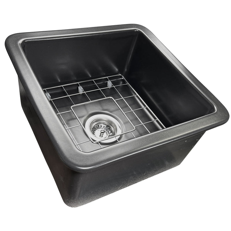 Nantucket Cape 18" Dual Mount Fireclay Kitchen Sink with Accessories, Matte Black, Wellfleet-1818MB