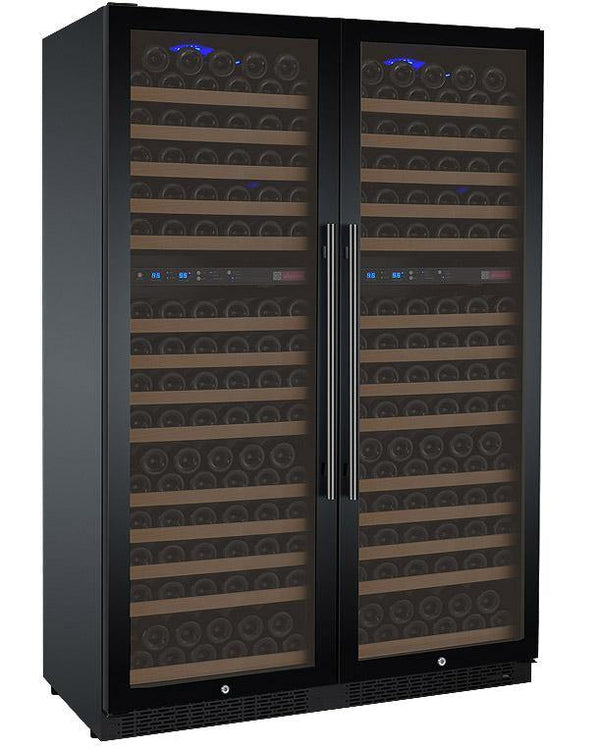 Allavino - 47" Wide 344 Bottles Four Zone FlexCount II Tru-Vino Side by Side Wine Cooler, Black/Stainless Steel Door (BF 2X-VSWR172) Wine Cooler Allavino Black Door 