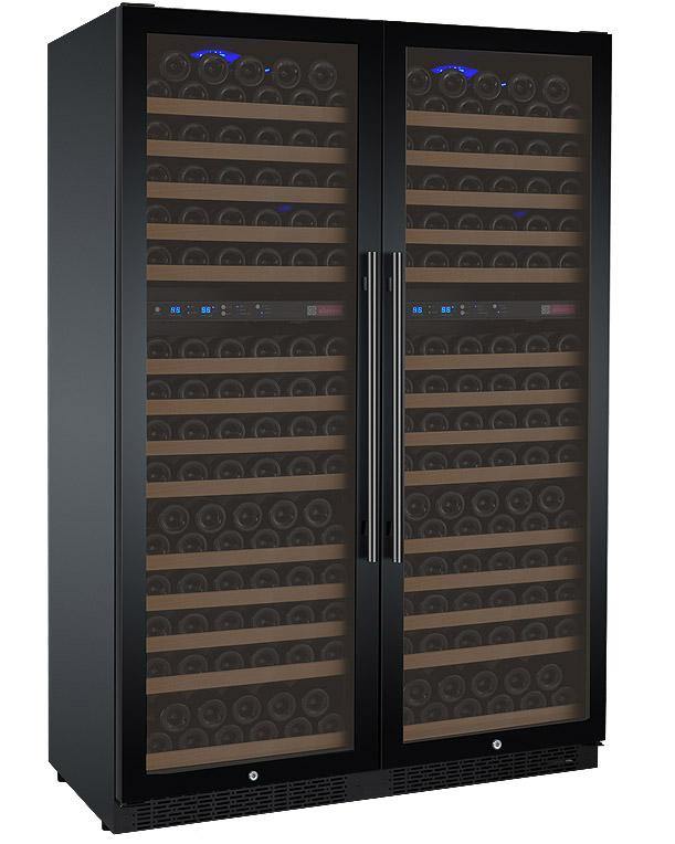 Allavino - 47" Wide 344 Bottles Four Zone FlexCount II Tru-Vino Side by Side Wine Cooler, Black/Stainless Steel Door (BF 2X-VSWR172) Wine Cooler Allavino Black Door 