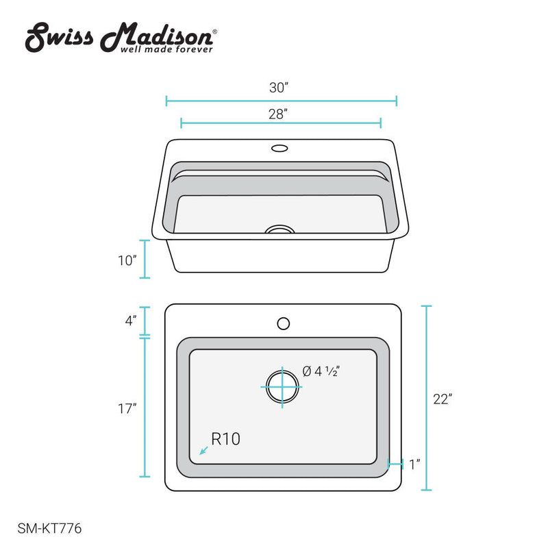 Swiss Madison Ravi Single Basin 30 x 22 Topmount Kitchen Workstation Sink