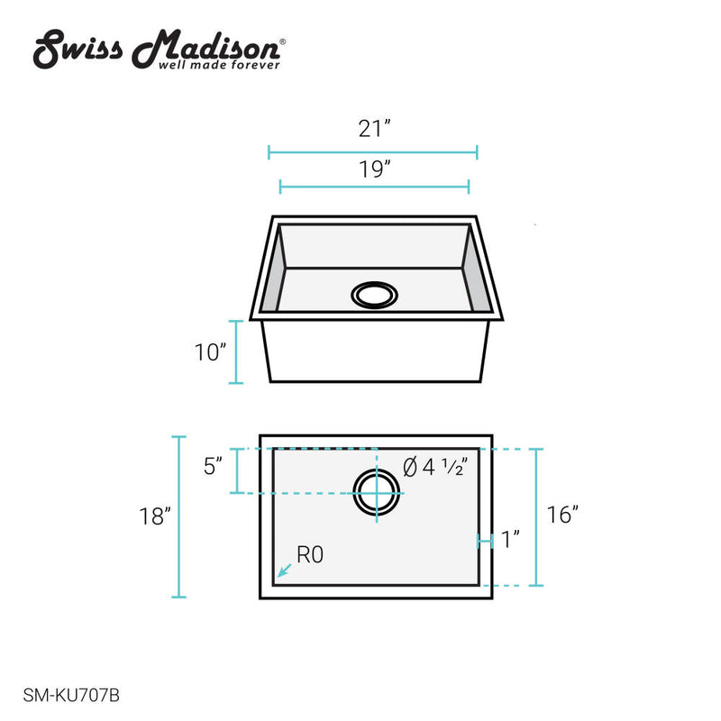 Swiss Madison Tourner 21 x 18 Stainless Steel, Single Basin, Undermount Kitchen Sink,Black