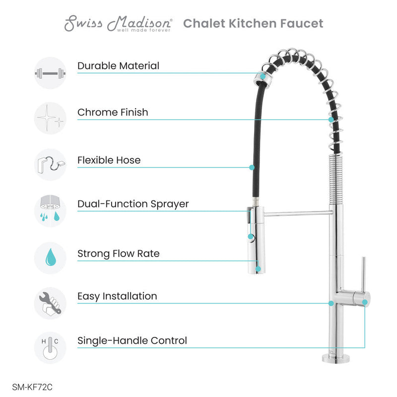 Swiss Madison Chalet Single Handle, Pull-Down Kitchen Faucet in Chrome