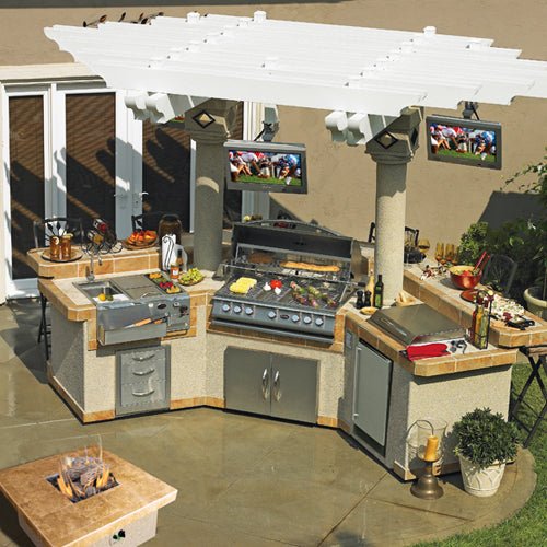 Cal Flame Customizable 15 Foot Grand Pavilion BBQ Island with Bar Seating GPV3100