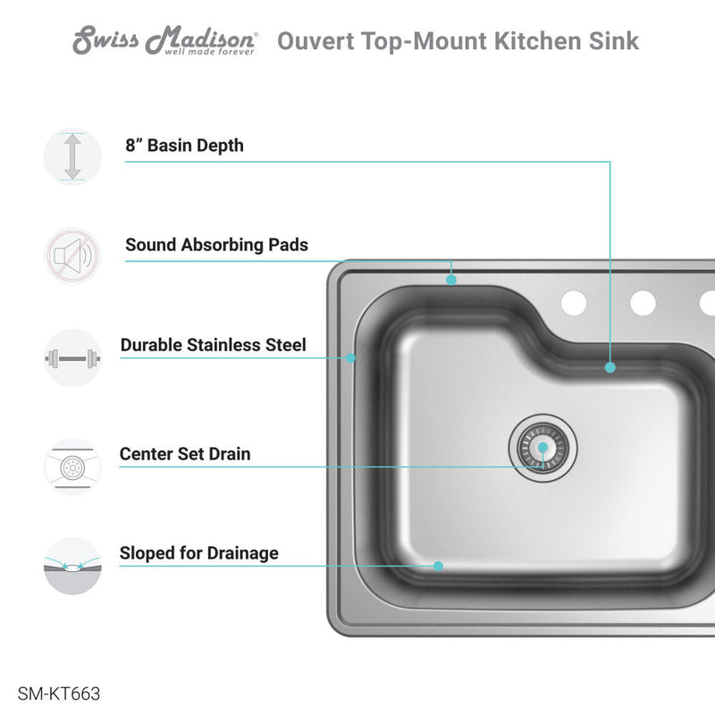 Swiss Madison Ouvert 25 x 22 Stainless Steel Single Basin Top-Mount Kitchen Sink