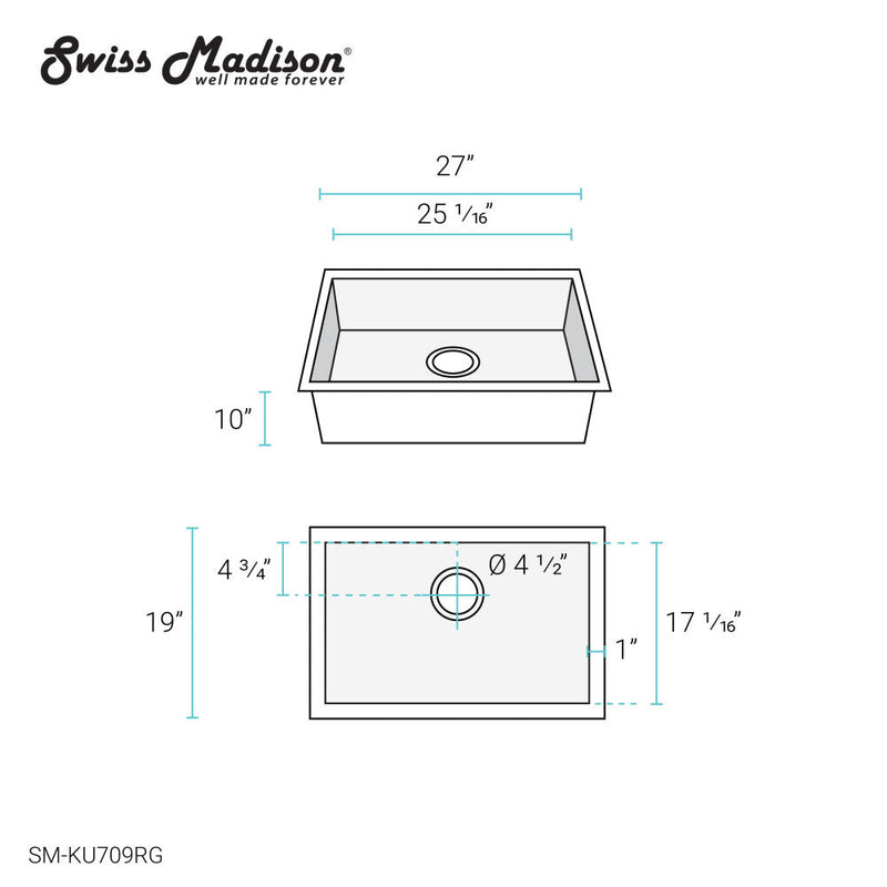 Swiss Madison Tourner 27 x 19 Stainless Steel, Single Basin, Undermount Kitchen Sink in Rose Gold