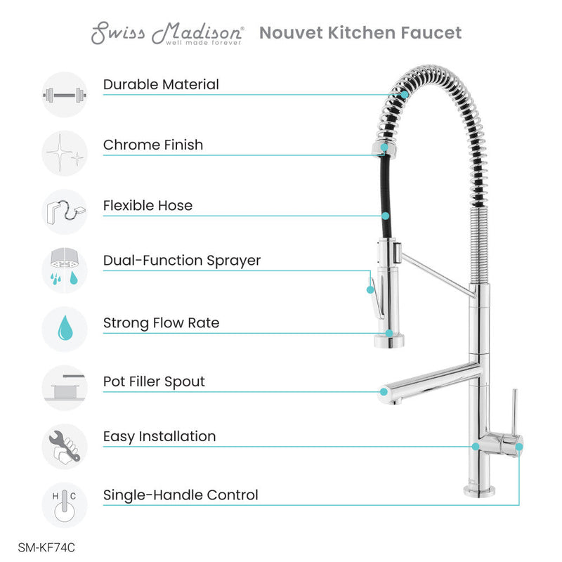 Swiss Madison Novuet Single Handle, Pull-Down Kitchen Faucet with Pot Filler in Chrome