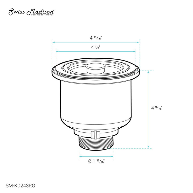 Swiss Madison 4.5" Stainless Steel Basket Drain in Rose Gold