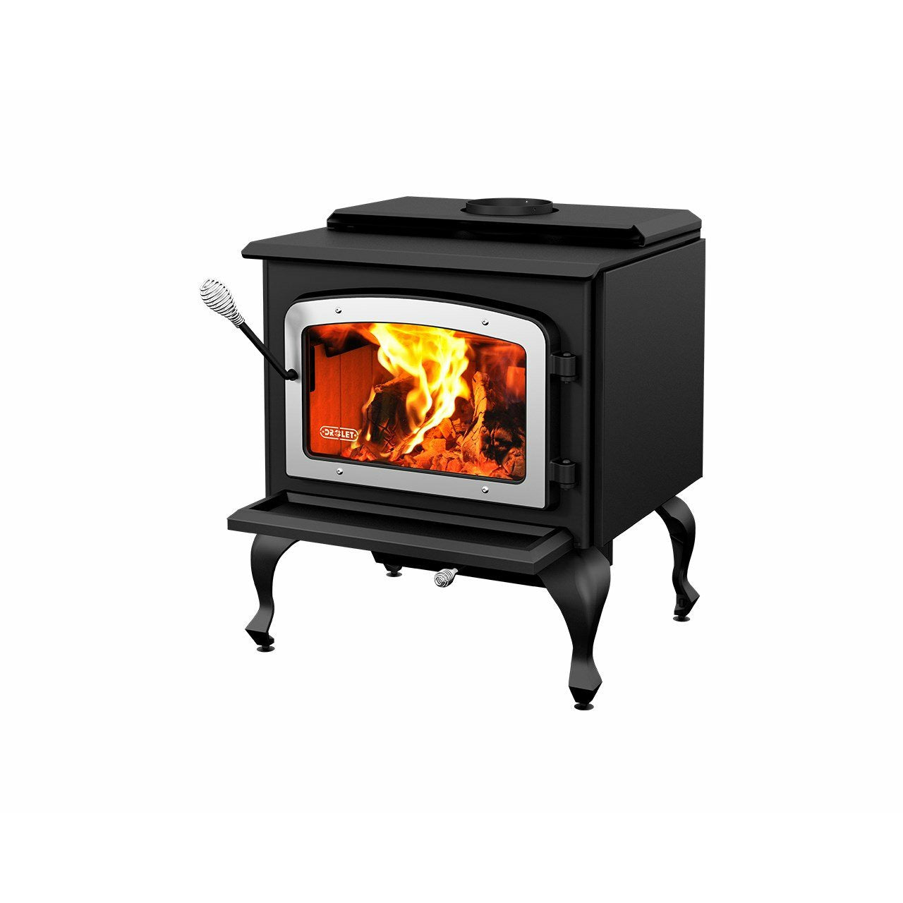 Drolet Escape 1800 Wood Stove On Legs Brushed Nickel Door DB03112 - Admired Selection