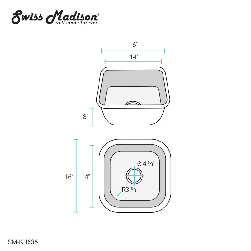 Swiss Madison Toulouse 16 x 16 Stainless Steel, Single Basin, Undermount Kitchen Sink