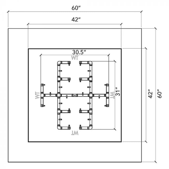 Warming Trends Crossfire FS Square Ready To Finish Fire Pit Kit, 60x60x18-Inch